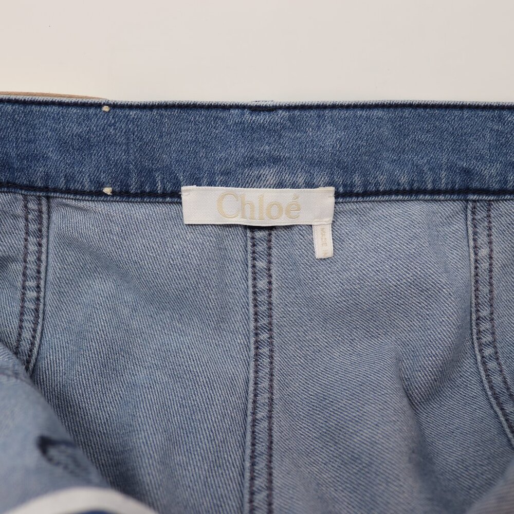 Chloe 6 / F 38 Denim Wide Flare Jeans Bell Bottom Button Fly Patch Pocket - Picture 12 of 15